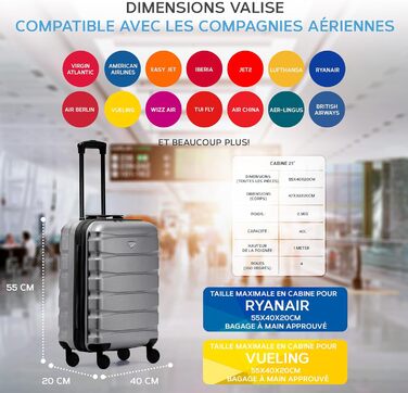 Чохол-валіза Flight Knight 56x45x25 см, жорсткий, ручна поклажа, сумісний з British Airways та Easyjet, сірий/чорний