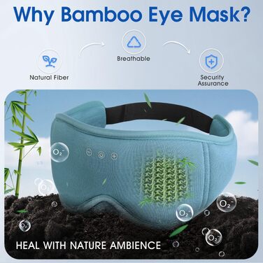 Маска для сну з навушниками Bluetooth Dolida, 3D бамбукова маска для очей з мікрофоном для жінок та чоловіків, зручна для сну на боці (Сіро-блакитна)