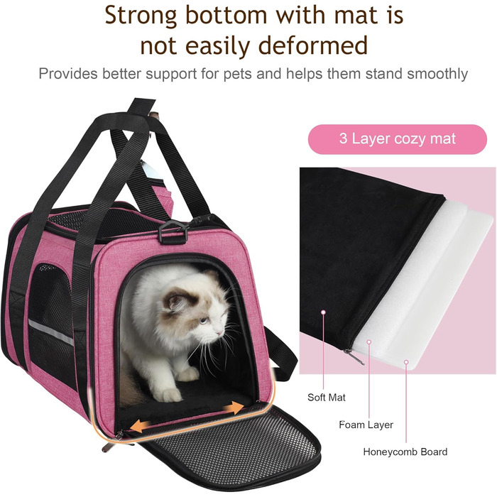 Транспортна сумка для котів HiCaptain, складана, з плечовим ременем, м'яка, для маленьких собак та цуценят до 7 кг (рожева), 46 x 29 x 30 см