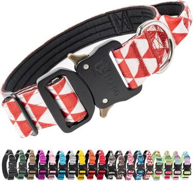Преміум нашийник для собак TSPRO з ручкою, тактичний, важкий, швидкозастібачний, для собак середніх та великих порід (L), з ручкою розміру L (регульований 44.5-62.2 см), геометричний дизайн