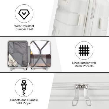 Валіза-тележка Sea Choice з жорстким корпусом, розширювана, ручна поклажа, 55 см, білий колір, з TSA замком та 360° колесами