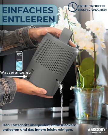 Безструмний осушувач повітря AbsoDry до 25 м² - з поповнюваним пакетом - з переробленого пластику - для вітальні, ванної кімнати, підвалу - осушувач для квартири - сірий