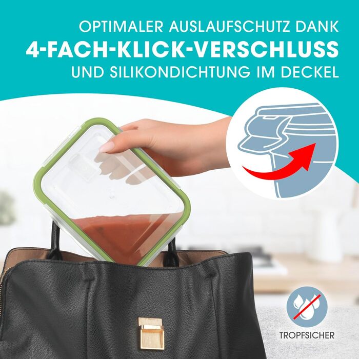Набір контейнерів для зберігання продуктів GOURMETmaxx Klick-it (6 шт) - для їжі, Meal Prep, мікрохвильовки, морозильника, з силіконовою кришкою (різні розміри, зелені)
