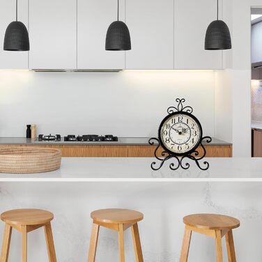 HZDHCLH Retro Silent Roman Table Clock for Living Room Bedroom Office Art Desk Clock (Pure Black)