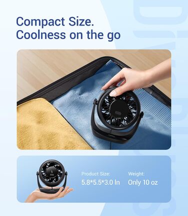 USB Turbo вентилятор для столу Diveblues TurboBreeze Klassisch: тихий, потужний, з LED-дисплеєм, 5 швидкостей, 360° обертання, портативний для дому, офісу та відпочинку – чорний