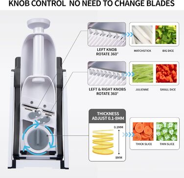 QYKIC Vegetable Slicer, ONCE FOR ALL Adjustable Vegetable Grater Mandoline Vegetable Slicer Potato Slicer Onion Slicer made of Plastic Grey, Stainless Steel