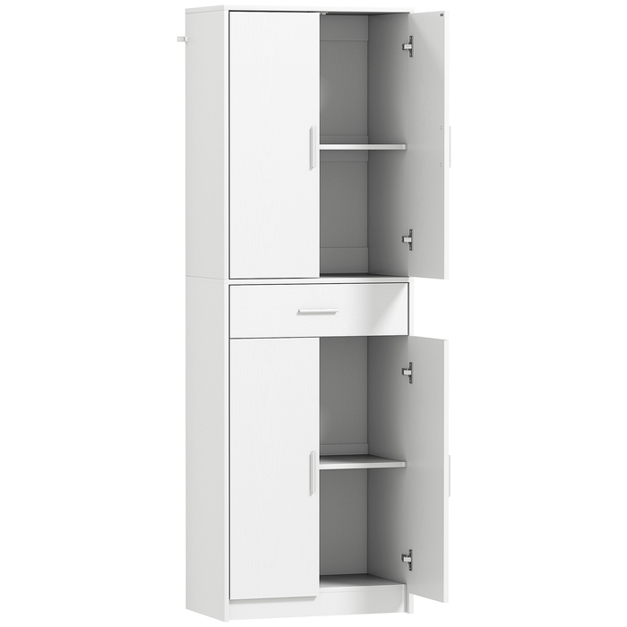 HOMCOM Kitchen Cabinet Tall Cabinet with Adjustable Shelves, 4-Door Buffet Cabinet with Drawer, Pantry Cabinet with Scandinavian Design, White | Aosom