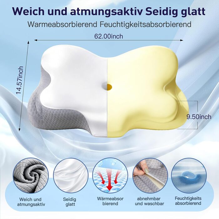 Подушка для шиї Fwoueot з Memory Foam, ортопедична подушка для сну на боці, спині та животі (біла)