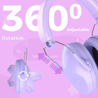 Навушники для дітей ProCase з шумозаглушенням, регульоване наголов'я, пасивні навушники, NRR 22 dB, для малюків, дітей, ліла