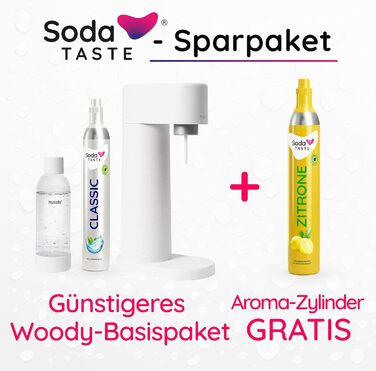 Набір Mysoda Woody: Газова вода вдома - Спрейер з екологічного дерева, пляшка 1л BPA-free, 2 балончики CO2 (Classic & Citron)