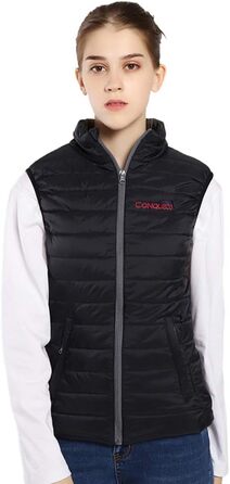 CONQUECO Обогревна жилетка для жінок з акумулятором: степна жилетка для зими з акумулятором 10000mAh та зарядним пристроєм для активного відпочинку, катання на лижах, повсякденного носіння, чорна, розмір M