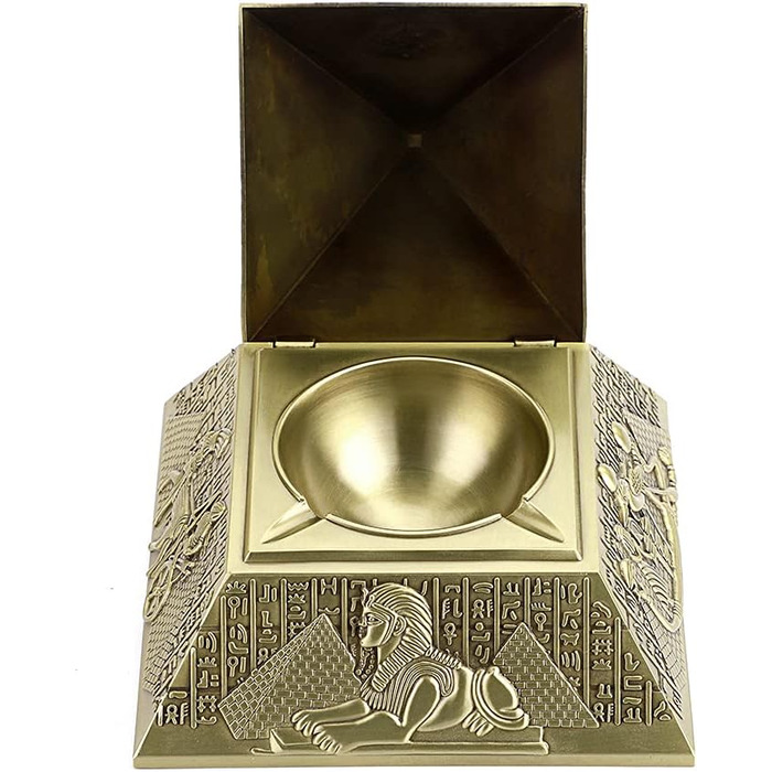 BSTKEY Windproof Ashtray in Vintage Style with Lid - Pyramid Modeling Table Ashtray (Green Bronze)