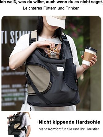 Рюкзак для собак та котів, рюкзак-переноска для маленьких та середніх собак та котів до 8.5 кг, чорний, дихаючий та зручний, для подорожей та активного відпочинку