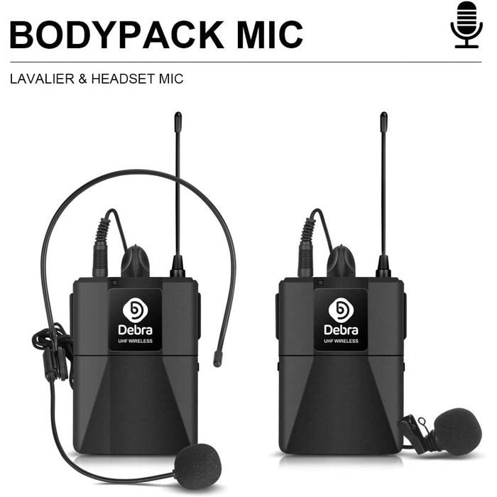 Набір мікрофонів Debra 4-х канальний UHF бездротовий: 2 ручні, 2 нагрудні (Bodypack), для співу, караоке, церкви. Модель AU400