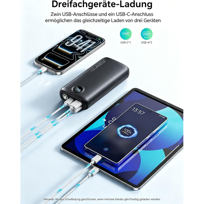 Power Bank 27000mAh 30W PD3.0 QC4.0 рожевий – Зовнішній акумулятор для iPhone, Samsung, iPad
