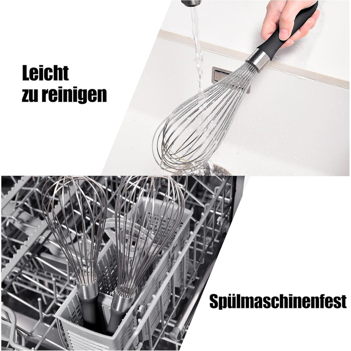 Міксер ручний кухонний Doosu 30см, з нержавіючої сталі 18/8, 12 гнучких дротів, чорний