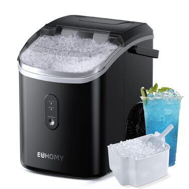 Машина для приготування льоду EUHOMY з нержавіючої сталі, 24 кубики за 13 хвилин, 24 кг/24 год, самоочисна, 3.2 л, з лопаткою та кошиком для дому/кухні/офісу/бару/RV