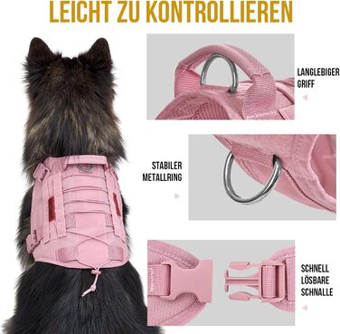 Нагрудник для собак OneTigris FIRE Watcher тактичний, безпечний, з 1 ручкою та 2 D-кільцями, 1000D нейлон (рожевий, XS)