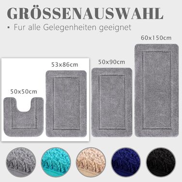 Набір килимків для ванної кімнати SOANNY (2 шт.), мікрофібра, антиковзаючі, швидковисихаючі, сірий. Розміри: 53x86 см та 50x50 см
