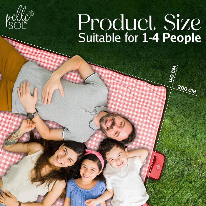 Пікнік-дека Pelle & Sol, 200x140 см, водовідштовхувальна, туристична, для пляжу, кемпінгу, з ручкою, червона