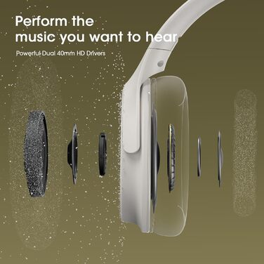 DOQAUS Бездротові Bluetooth навушники Over-Ear з мікрофоном, 70 годин роботи, Bluetooth 5.3, 3 режими EQ, HiFi Stereo, складні, сірий колір