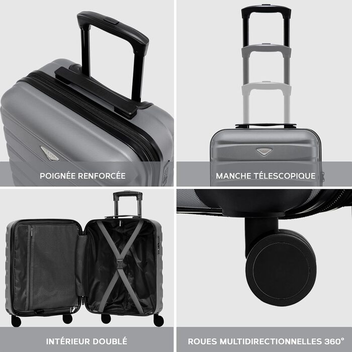 Чохол-валіза Flight Knight 56x45x25 см, жорсткий, ручна поклажа, сумісний з British Airways та Easyjet, сірий/чорний