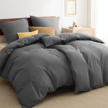Комплект постільної білизни BEDSURE 135x200 4-х частинний антрацитовий: 2 наволочки 135x200 см + 2 наволочки 80x80 см, мікрофібра, поліестер, з блискавкою, сертифікат ÖKO-TEX