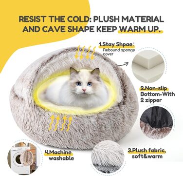 CATISM Cat Bed Washable Cat Sleeping Place for Cats Plush Pet Cat Head Pillow Cat Cushion Fluffy Kitten Puppy Snuggle Bed Pet Bed (Coffee Brown)
