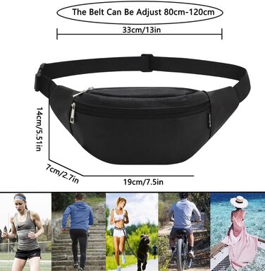 Чоловіча/Жіноча поясна сумка на пояс з PU шкіри, бананка для спорту, подорожей, прогулянок з собакою, чорна