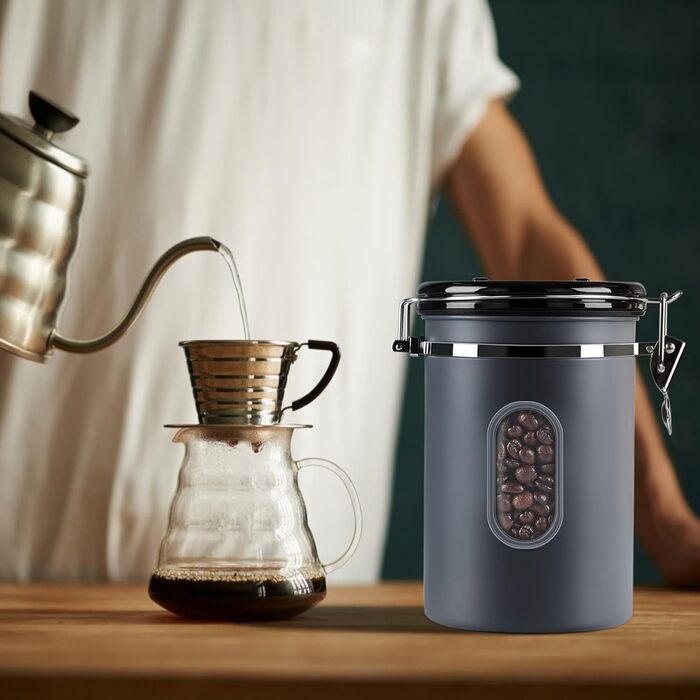 Контейнер для кави Rocky & Chao з нержавіючої сталі 1.8L, герметичний, з вікном, для кавових зерен, чаю, горіхів, какао