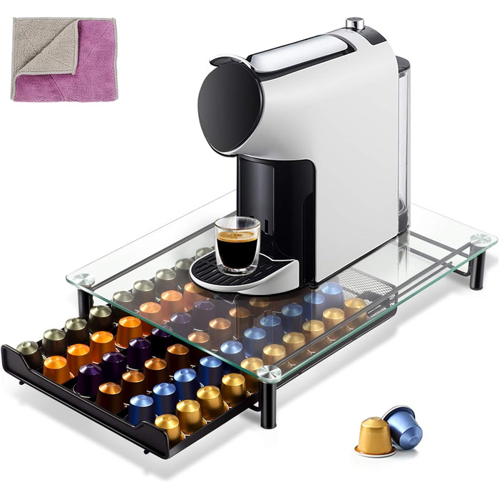 Тримач для капсул Nespresso MASTERTOP - органайзер для 60 капсул, скло, з мікрофіброю