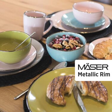 Набір посуду Mäser з кам'яної кераміки METALLIC RIM, 24 предмети, світло-блакитний