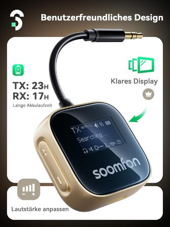 Bluetooth адаптер SOOMFON 2-в-1 (передавач та приймач) з підтримкою aptX для літака та аудіосистем