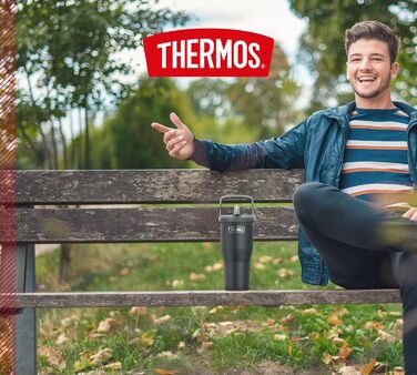 Термос REFRESHING SERIES: Ізольований термокружка-термос з трубочкою та ручкою, 0.85л, чорний матовий, з кришкою-стійкою та ручкою