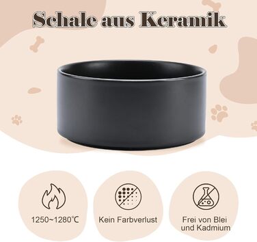 Миска для собак SpunkyJunky з кераміки, подвійна, піднята, з підставкою з акації, для котів та собак (400 мл, чорна)