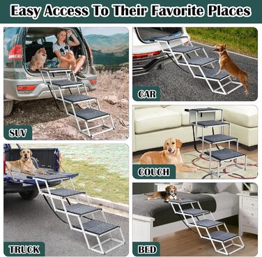 Рампа для собак великих порід: широка, складана, з антиковзким покриттям, до 113 кг, 4 сходинки