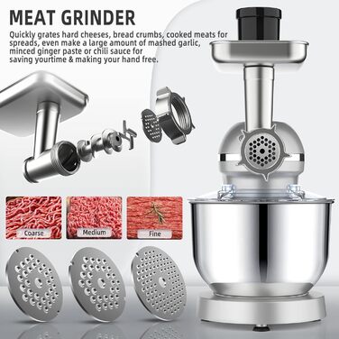 Homlee 3-in-1 Kitchen Machine - 1800W Food Processor with Meat Grinder, Juicer & 5.5L Stainless Steel Bowl - 6 Speed Mixer
