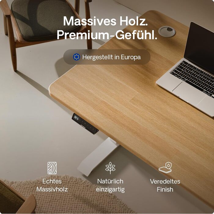 Електричний регульований стіл Desktronic HomePro 160x80 см – з двома моторами, сенсорним керуванням та USB-портами (білий + масив дуб)