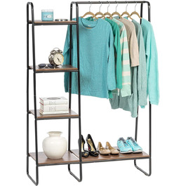 Iris Ohyama Clothes Rack with Wooden Shelves, 4 Levels, White, Modern Design, Robust Frame, Non-Slip, For Bedroom, Studio, Closet, Clothes & Shoes, Laundry Rack, Easy Assembly, (Black, 2 Shelves + Panels)