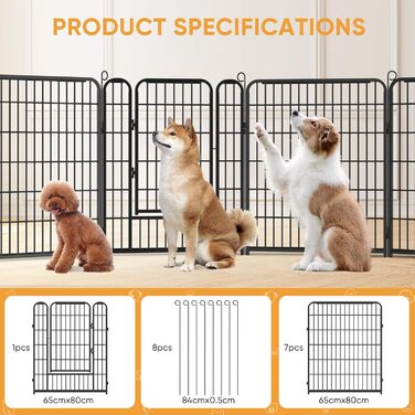 Вольєр для цуценят, ігровий майданчик, вольєр для цуценят з дверцятами та засувом, огорожа для тварин, загін для собак, вольєр для кроликів, металеві з'єднання, 65 x 80 см (8 перегородок)