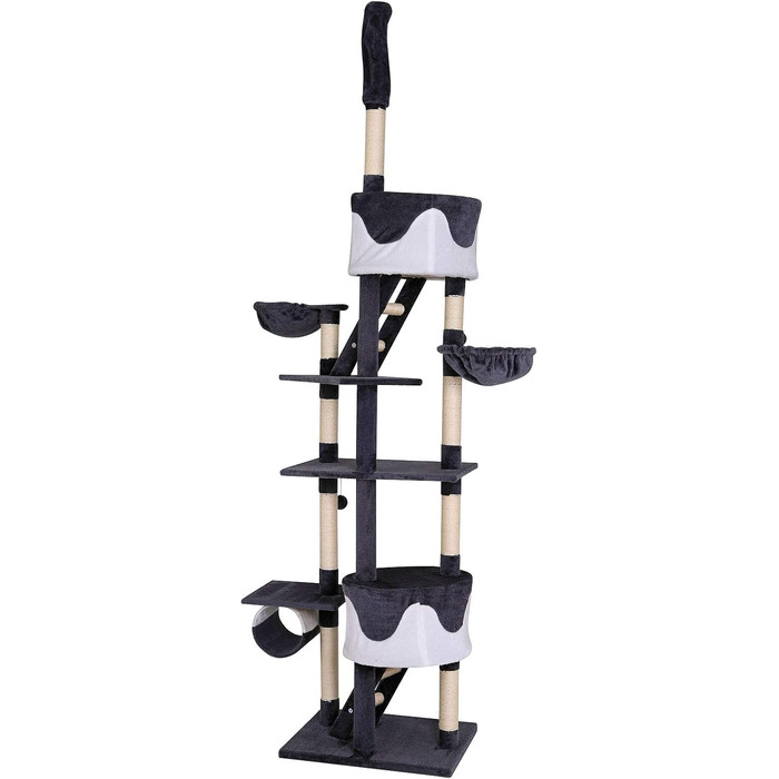 Котячий будиночок Lionto XXL з сизалю та плюшу: когтеточка, гамак, тунель, печери, іграшки, для котів великих та малих розмірів (сірий/білий, 230-250 см)