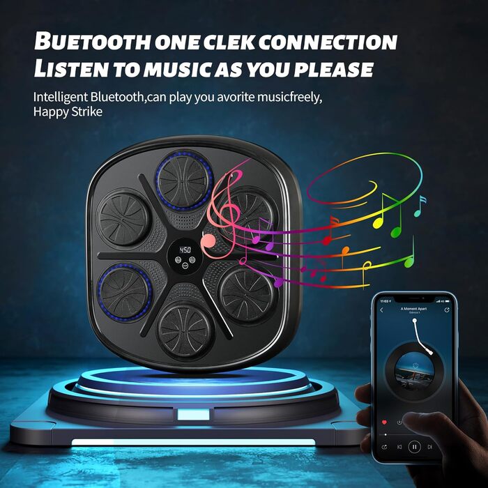 Боксерський тренажер Silencomfort з музикою та LED-підсвіткою, 9 режимів швидкості та підрахунку ударів, Bluetooth для зняття стресу та тренувань