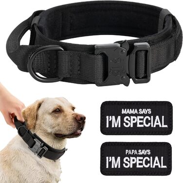 Нашийник для собак регульований з контролем, тактичний нашийник з нейлону, м'який нашийник з металевою застібкою, для середніх та великих собак, для полювання, тренувань, на вулицю, чорний, розмір M (35-47 см)