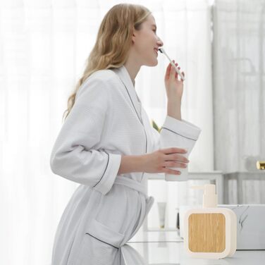 Дозатор для мила білий бамбук, 390 мл. Дозатор для мила на кухню, у ванну, в офіс. Настільний диспенсер для мила (білий)