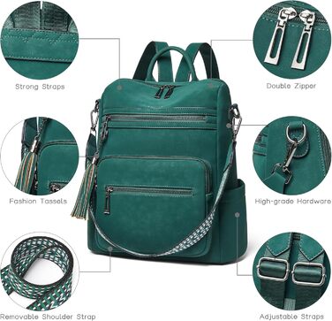 Шкіряний рюкзак-сумка для жінок Shrrie: модна, перемикається, для подорожей, vintage темно-зелений