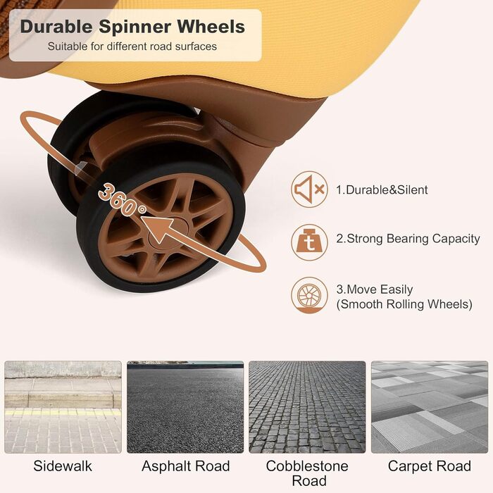 Чохол-валіза KONO з ABS-пластику, 65 x 42.5 x 25.5 см, з TSA-замком, білий, 24'M (жовтий, косметичка+20')