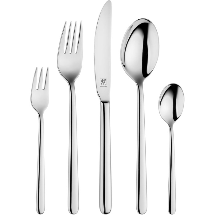 ZWILLING Newcastle Cutlery Set, 60-Piece, For 12 People, 18/10 Stainless Steel/High-Quality Blade Steel, Polished, Silver, plastic free, 60 pcs.