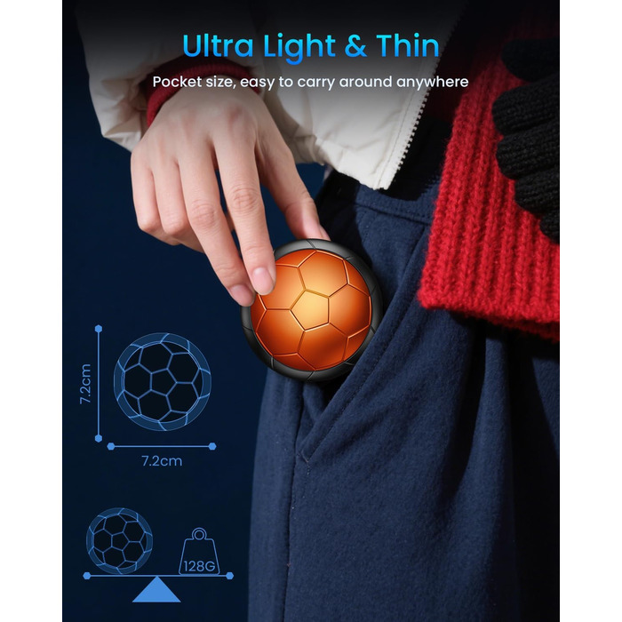 Електричні грілки для рук 2 шт. | Змінні, з 3 режимами нагріву та 20 годинами тепла, USB, для холодної погоди, Outdoor, Indoor (Помаранчевий)