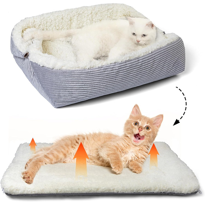 Самогріючі котячі ліжка для дому, 2-в-1, трансформовані ліжка для котів та маленьких собак, миються, складаються, килимок для собак/котів Pubby