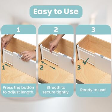 RAPTUROUS Adjustable Drawer Dividers, 8 inches high, expandable 13–22 inches, 6 pack, non-slip, for deep drawers in kitchen, bedroom, and closet (white)